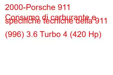 2000-Porsche 911
Consumo di carburante e specifiche tecniche della 911 (996) 3.6 Turbo 4 (420 Hp)