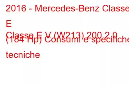 2016 - Mercedes-Benz Classe E
Classe E V (W213) 200 2.0 (184 Hp) Consumi e specifiche tecniche