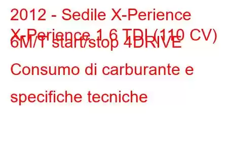 2012 - Sedile X-Perience
X-Perience 1.6 TDI (110 CV) 6Μ/Τ start/stop 4DRIVE Consumo di carburante e specifiche tecniche