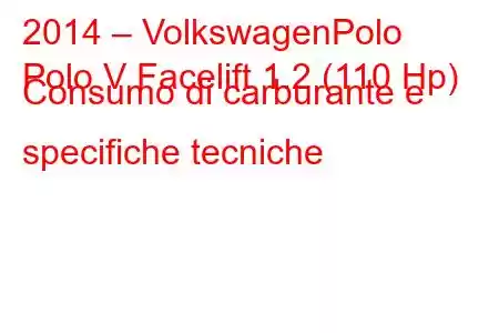 2014 – VolkswagenPolo
Polo V Facelift 1.2 (110 Hp) Consumo di carburante e specifiche tecniche