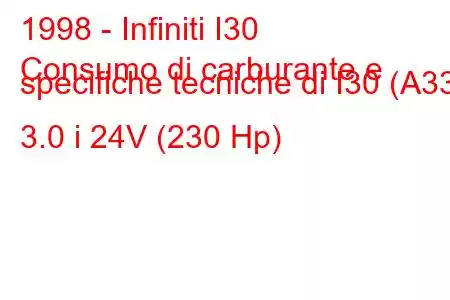 1998 - Infiniti I30
Consumo di carburante e specifiche tecniche di I30 (A33) 3.0 i 24V (230 Hp)