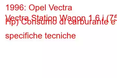 1996: Opel Vectra
Vectra Station Wagon 1.6 i (75 Hp) Consumo di carburante e specifiche tecniche