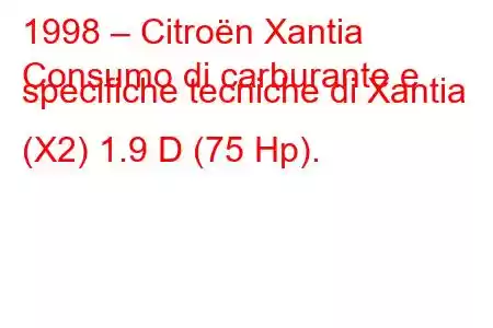 1998 – Citroën Xantia
Consumo di carburante e specifiche tecniche di Xantia (X2) 1.9 D (75 Hp).