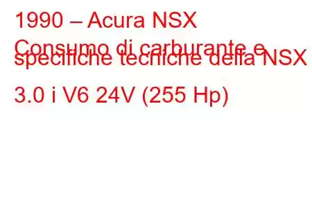 1990 – Acura NSX
Consumo di carburante e specifiche tecniche della NSX 3.0 i V6 24V (255 Hp)