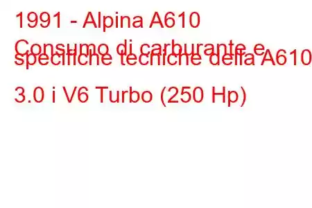 1991 - Alpina A610
Consumo di carburante e specifiche tecniche della A610 3.0 i V6 Turbo (250 Hp)