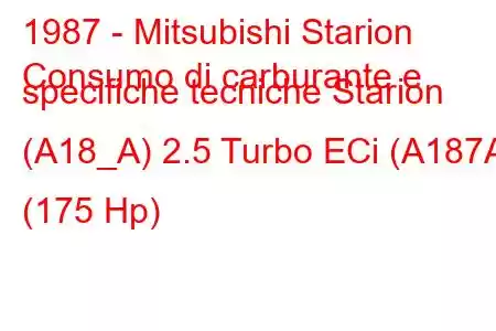 1987 - Mitsubishi Starion
Consumo di carburante e specifiche tecniche Starion (A18_A) 2.5 Turbo ECi (A187A) (175 Hp)