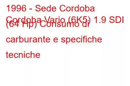 1996 - Sede Cordoba
Cordoba Vario (6K5) 1.9 SDI (64 Hp) Consumo di carburante e specifiche tecniche