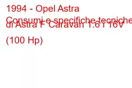 1994 - Opel Astra
Consumi e specifiche tecniche di Astra F Caravan 1.6 i 16V (100 Hp)