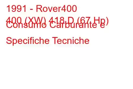 1991 - Rover400
400 (XW) 418 D (67 Hp) Consumo Carburante e Specifiche Tecniche