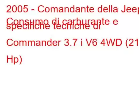 2005 - Comandante della Jeep
Consumo di carburante e specifiche tecniche di Commander 3.7 i V6 4WD (213 Hp)