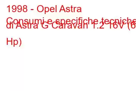 1998 - Opel Astra
Consumi e specifiche tecniche di Astra G Caravan 1.2 16V (65 Hp)