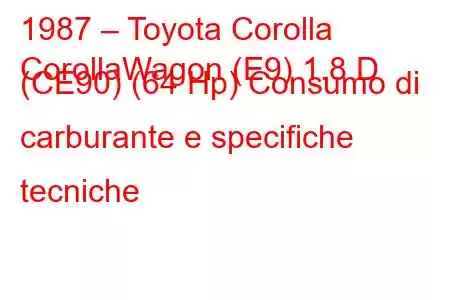 1987 – Toyota Corolla
CorollaWagon (E9) 1.8 D (CE90) (64 Hp) Consumo di carburante e specifiche tecniche