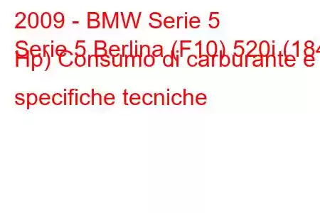 2009 - BMW Serie 5
Serie 5 Berlina (F10) 520i (184 Hp) Consumo di carburante e specifiche tecniche