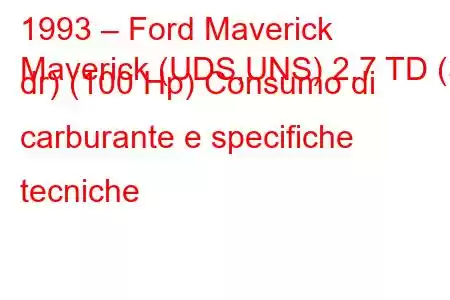 1993 – Ford Maverick
Maverick (UDS,UNS) 2.7 TD (3 dr) (100 Hp) Consumo di carburante e specifiche tecniche