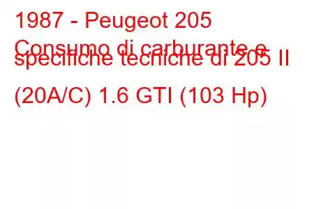 1987 - Peugeot 205
Consumo di carburante e specifiche tecniche di 205 II (20A/C) 1.6 GTI (103 Hp)