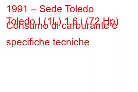 1991 – Sede Toledo
Toledo I (1L) 1.6 i (72 Hp) Consumo di carburante e specifiche tecniche