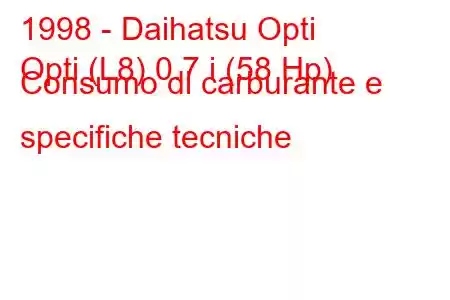 1998 - Daihatsu Opti
Opti (L8) 0.7 i (58 Hp) Consumo di carburante e specifiche tecniche