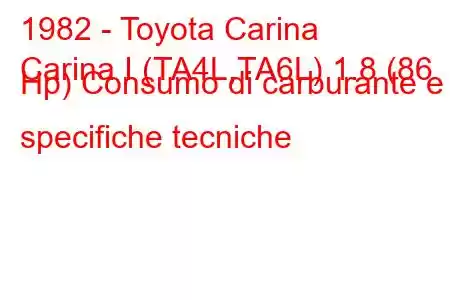 1982 - Toyota Carina
Carina I (TA4L,TA6L) 1.8 (86 Hp) Consumo di carburante e specifiche tecniche