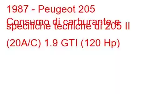 1987 - Peugeot 205
Consumo di carburante e specifiche tecniche di 205 II (20A/C) 1.9 GTI (120 Hp)