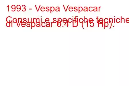 1993 - Vespa Vespacar
Consumi e specifiche tecniche di Vespacar 0.4 D (15 Hp).