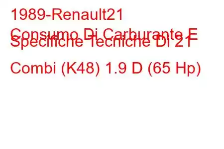 1989-Renault21
Consumo Di Carburante E Specifiche Tecniche Di 21 Combi (K48) 1.9 D (65 Hp)