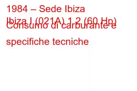 1984 – Sede Ibiza
Ibiza I (021A) 1.2 (60 Hp) Consumo di carburante e specifiche tecniche