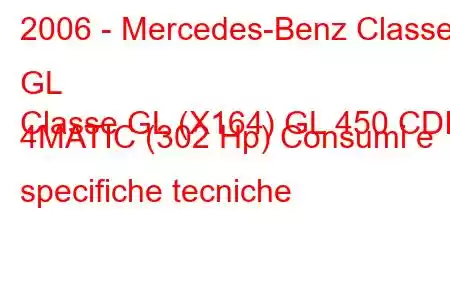 2006 - Mercedes-Benz Classe GL
Classe GL (X164) GL 450 CDI 4MATIC (302 Hp) Consumi e specifiche tecniche