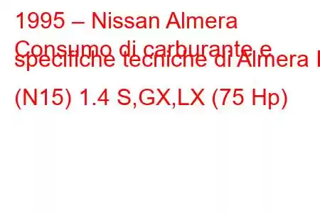 1995 – Nissan Almera
Consumo di carburante e specifiche tecniche di Almera I (N15) 1.4 S,GX,LX (75 Hp)