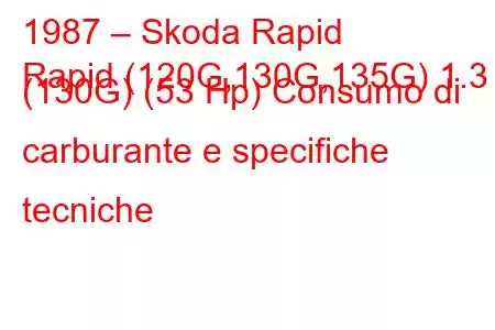 1987 – Skoda Rapid
Rapid (120G,130G,135G) 1.3 (130G) (53 Hp) Consumo di carburante e specifiche tecniche