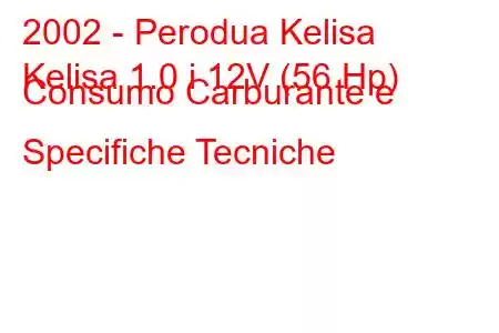 2002 - Perodua Kelisa
Kelisa 1.0 i 12V (56 Hp) Consumo Carburante e Specifiche Tecniche