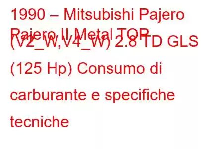 1990 – Mitsubishi Pajero
Pajero II Metal TOP (V2_W,V4_W) 2.8 TD GLS (125 Hp) Consumo di carburante e specifiche tecniche