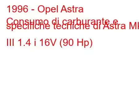 1996 - Opel Astra
Consumo di carburante e specifiche tecniche di Astra Mk III 1.4 i 16V (90 Hp)