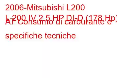 2006-Mitsubishi L200
L 200 IV 2.5 HP DI-D (178 Hp) AT Consumo di carburante e specifiche tecniche