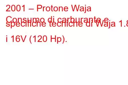 2001 – Protone Waja
Consumo di carburante e specifiche tecniche di Waja 1.8 i 16V (120 Hp).