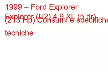 1999 – Ford Explorer
Explorer (U2) 4.9 XL (5 dr) (213 Hp) Consumi e specifiche tecniche