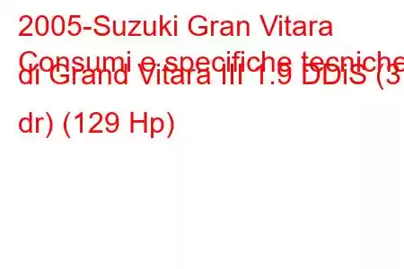 2005-Suzuki Gran Vitara
Consumi e specifiche tecniche di Grand Vitara III 1.9 DDiS (3 dr) (129 Hp)