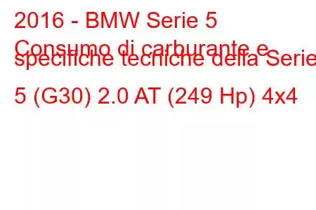 2016 - BMW Serie 5
Consumo di carburante e specifiche tecniche della Serie 5 (G30) 2.0 AT (249 Hp) 4x4