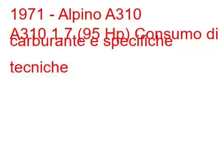 1971 - Alpino A310
A310 1.7 (95 Hp) Consumo di carburante e specifiche tecniche