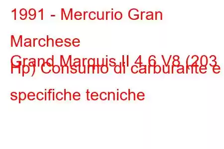 1991 - Mercurio Gran Marchese
Grand Marquis II 4.6 V8 (203 Hp) Consumo di carburante e specifiche tecniche