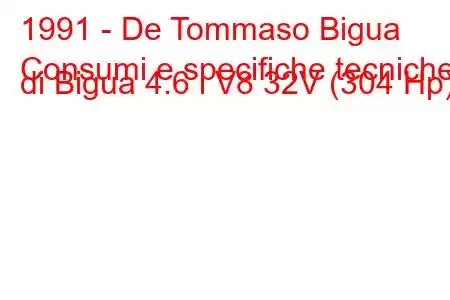 1991 - De Tommaso Bigua
Consumi e specifiche tecniche di Bigua 4.6 i V8 32V (304 Hp)