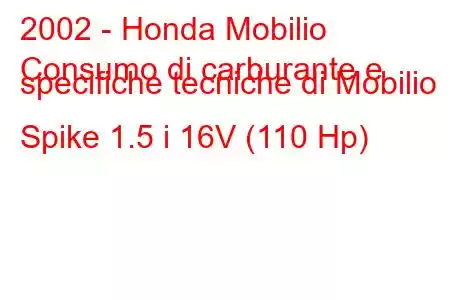 2002 - Honda Mobilio
Consumo di carburante e specifiche tecniche di Mobilio Spike 1.5 i 16V (110 Hp)