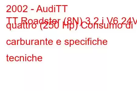 2002 - AudiTT
TT Roadster (8N) 3.2 i V6 24V quattro (250 Hp) Consumo di carburante e specifiche tecniche