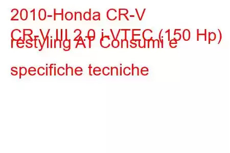 2010-Honda CR-V
CR-V III 2.0 i-VTEC (150 Hp) restyling AT Consumi e specifiche tecniche