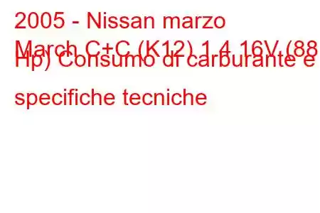 2005 - Nissan marzo
March C+C (K12) 1.4 16V (88 Hp) Consumo di carburante e specifiche tecniche