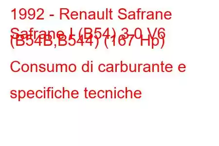 1992 - Renault Safrane
Safrane I (B54) 3.0 V6 (B54B,B544) (167 Hp) Consumo di carburante e specifiche tecniche