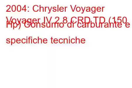 2004: Chrysler Voyager
Voyager IV 2.8 CRD TD (150 Hp) Consumo di carburante e specifiche tecniche