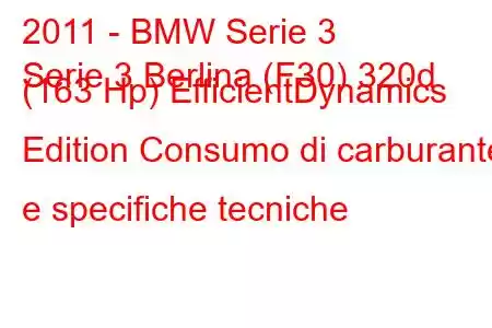 2011 - BMW Serie 3
Serie 3 Berlina (F30) 320d (163 Hp) EfficientDynamics Edition Consumo di carburante e specifiche tecniche