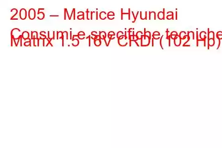 2005 – Matrice Hyundai
Consumi e specifiche tecniche Matrix 1.5 16V CRDi (102 Hp).