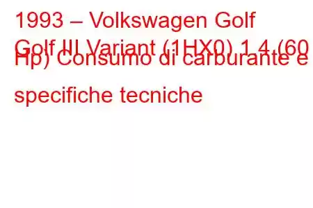 1993 – Volkswagen Golf
Golf III Variant (1HX0) 1.4 (60 Hp) Consumo di carburante e specifiche tecniche