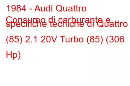 1984 - Audi Quattro
Consumo di carburante e specifiche tecniche di Quattro (85) 2.1 20V Turbo (85) (306 Hp)